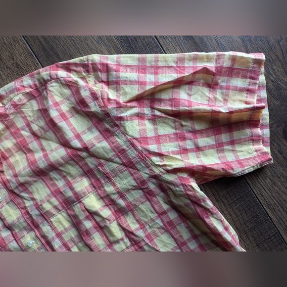 Cutter & Buck Chambray Short Sleeve Shirt Red & Yellow Plaid Mens XL 100% Cotton - Picture 3 of 16